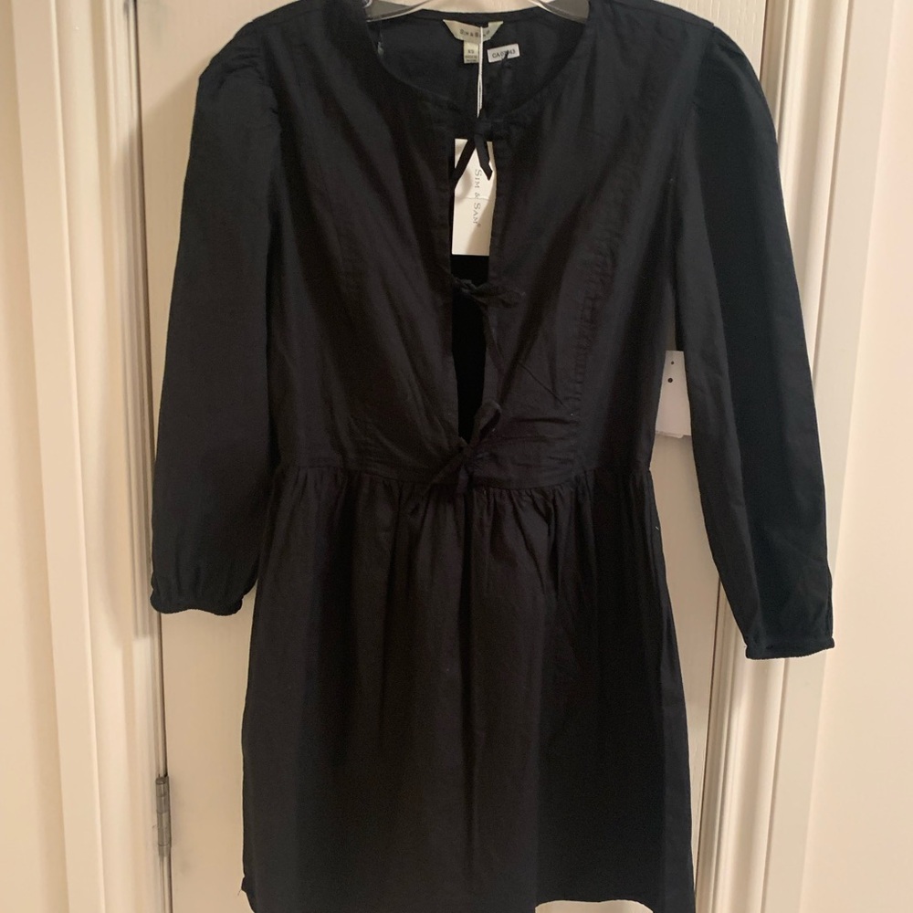 NWT  Elegant Black Long Sleeve Dress in cotton
